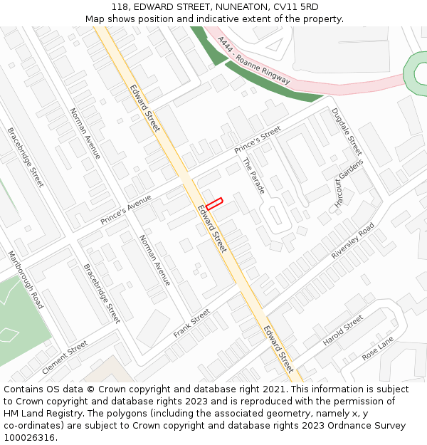 118, EDWARD STREET, NUNEATON, CV11 5RD: Location map and indicative extent of plot