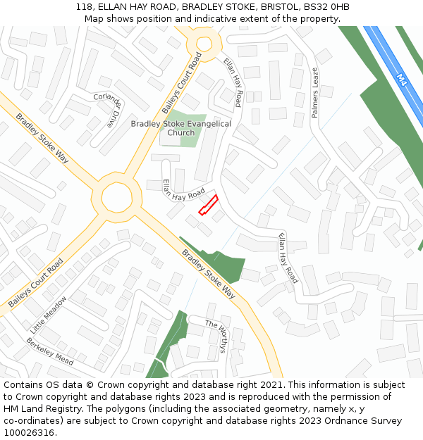 118, ELLAN HAY ROAD, BRADLEY STOKE, BRISTOL, BS32 0HB: Location map and indicative extent of plot