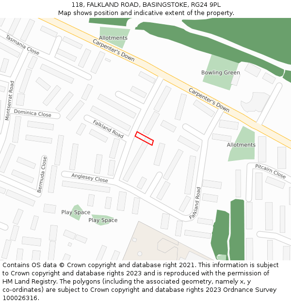 118, FALKLAND ROAD, BASINGSTOKE, RG24 9PL: Location map and indicative extent of plot