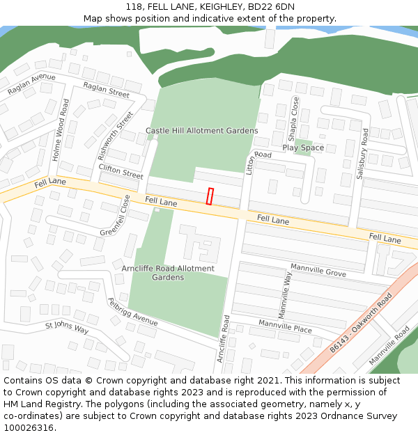 118, FELL LANE, KEIGHLEY, BD22 6DN: Location map and indicative extent of plot