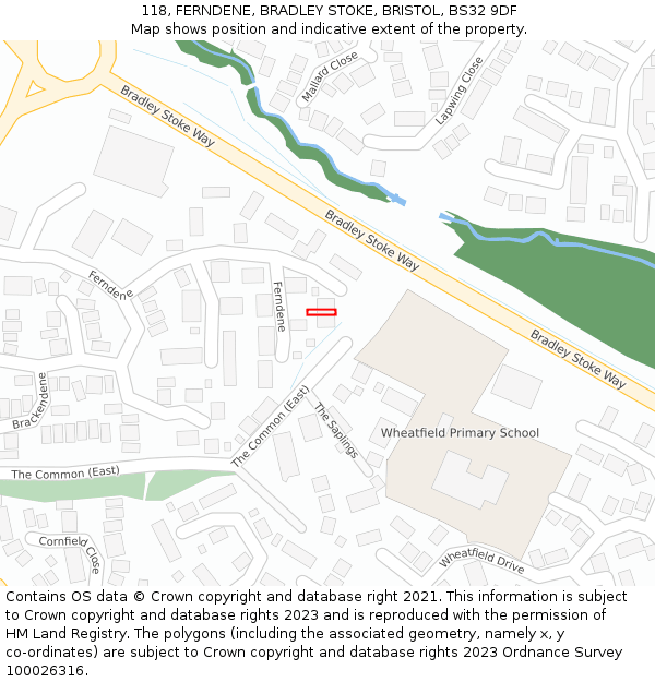 118, FERNDENE, BRADLEY STOKE, BRISTOL, BS32 9DF: Location map and indicative extent of plot