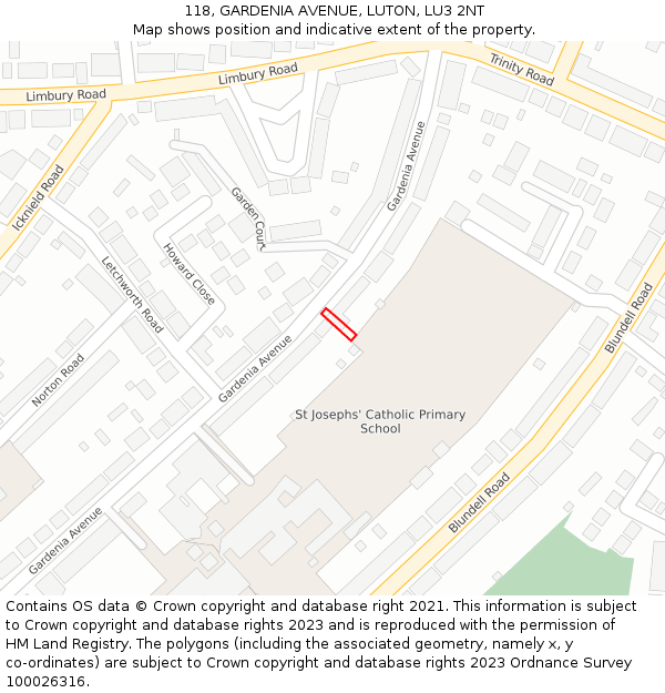 118, GARDENIA AVENUE, LUTON, LU3 2NT: Location map and indicative extent of plot