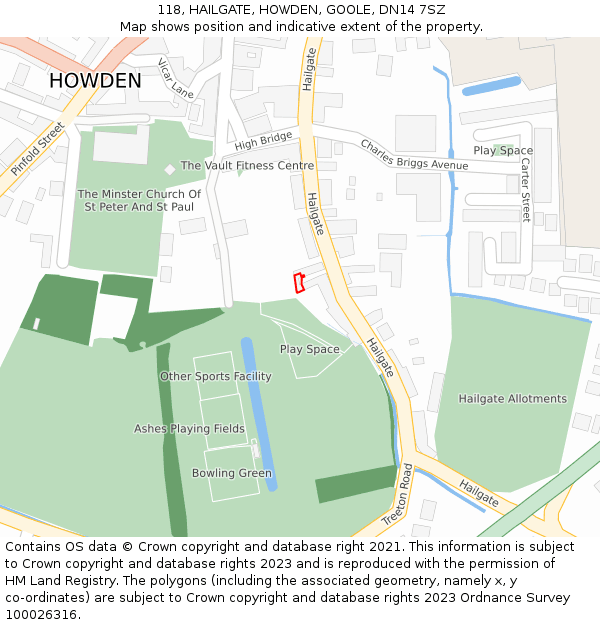 118, HAILGATE, HOWDEN, GOOLE, DN14 7SZ: Location map and indicative extent of plot