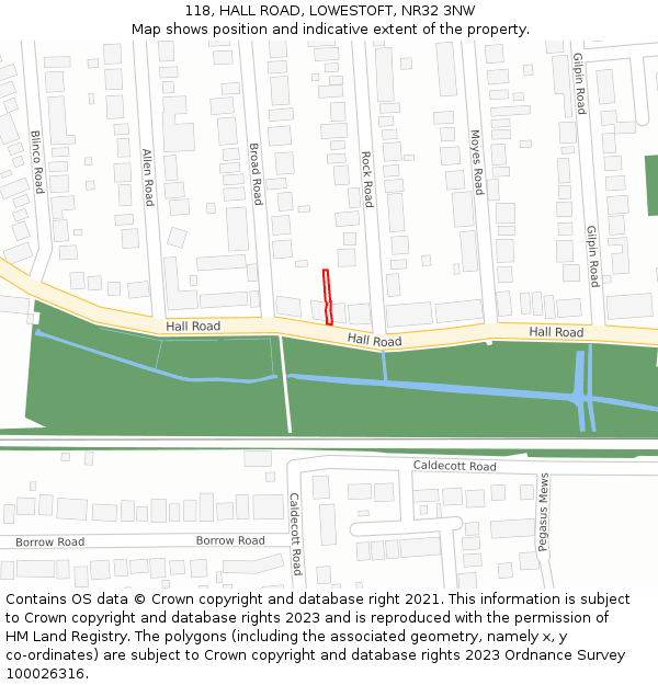 118, HALL ROAD, LOWESTOFT, NR32 3NW: Location map and indicative extent of plot