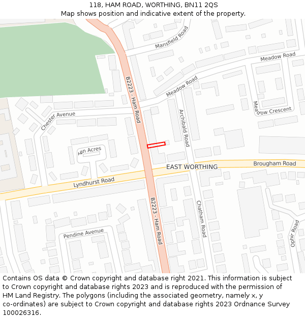 118, HAM ROAD, WORTHING, BN11 2QS: Location map and indicative extent of plot