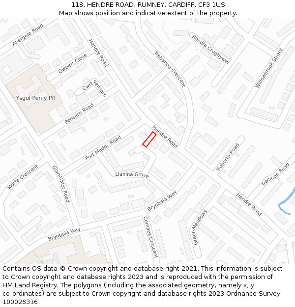 118, HENDRE ROAD, RUMNEY, CARDIFF, CF3 1US: Location map and indicative extent of plot