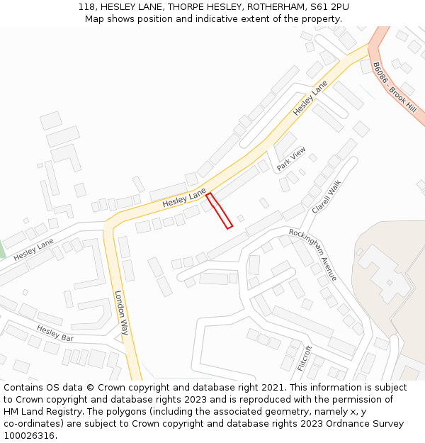 118, HESLEY LANE, THORPE HESLEY, ROTHERHAM, S61 2PU: Location map and indicative extent of plot