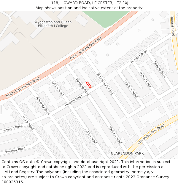 118, HOWARD ROAD, LEICESTER, LE2 1XJ: Location map and indicative extent of plot