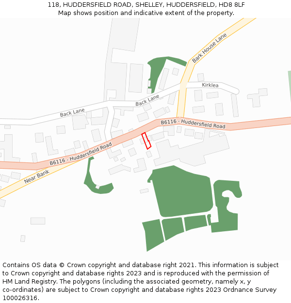 118, HUDDERSFIELD ROAD, SHELLEY, HUDDERSFIELD, HD8 8LF: Location map and indicative extent of plot
