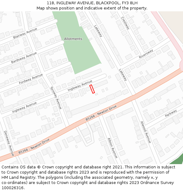 118, INGLEWAY AVENUE, BLACKPOOL, FY3 8LH: Location map and indicative extent of plot