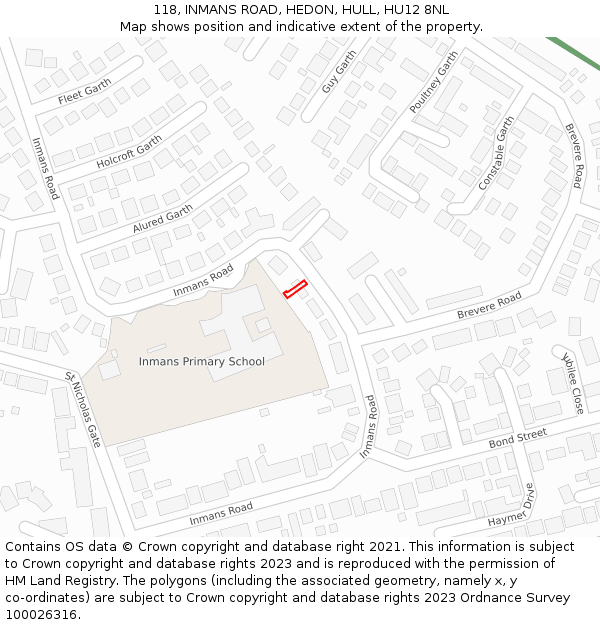 118, INMANS ROAD, HEDON, HULL, HU12 8NL: Location map and indicative extent of plot