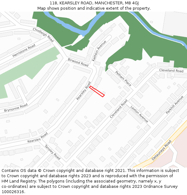 118, KEARSLEY ROAD, MANCHESTER, M8 4GJ: Location map and indicative extent of plot