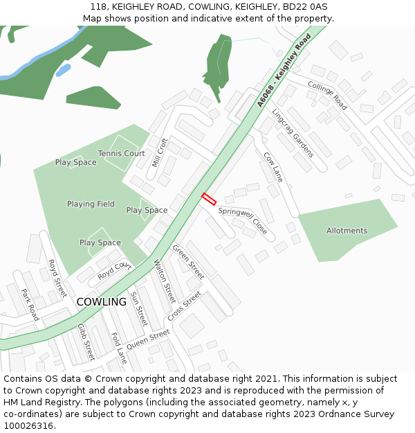 118, KEIGHLEY ROAD, COWLING, KEIGHLEY, BD22 0AS: Location map and indicative extent of plot