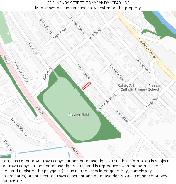 118, KENRY STREET, TONYPANDY, CF40 1DF: Location map and indicative extent of plot