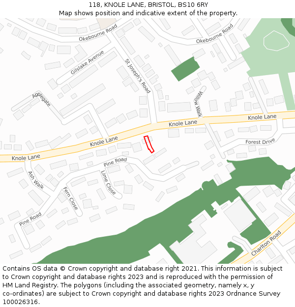 118, KNOLE LANE, BRISTOL, BS10 6RY: Location map and indicative extent of plot