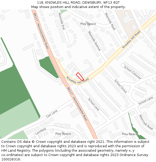 118, KNOWLES HILL ROAD, DEWSBURY, WF13 4QT: Location map and indicative extent of plot