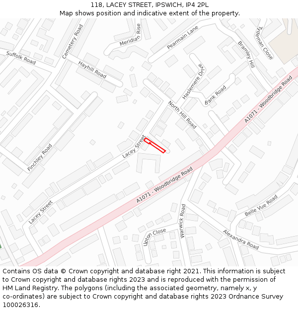 118, LACEY STREET, IPSWICH, IP4 2PL: Location map and indicative extent of plot