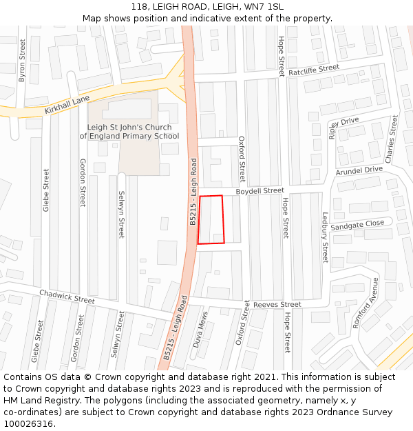 118, LEIGH ROAD, LEIGH, WN7 1SL: Location map and indicative extent of plot