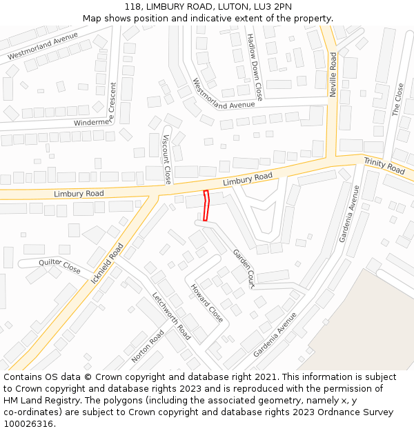 118, LIMBURY ROAD, LUTON, LU3 2PN: Location map and indicative extent of plot