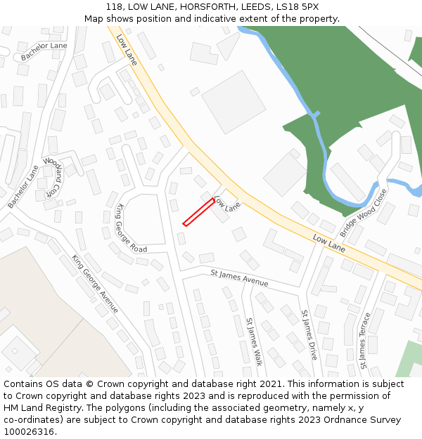 118, LOW LANE, HORSFORTH, LEEDS, LS18 5PX: Location map and indicative extent of plot
