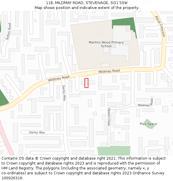 118, MILDMAY ROAD, STEVENAGE, SG1 5SW: Location map and indicative extent of plot