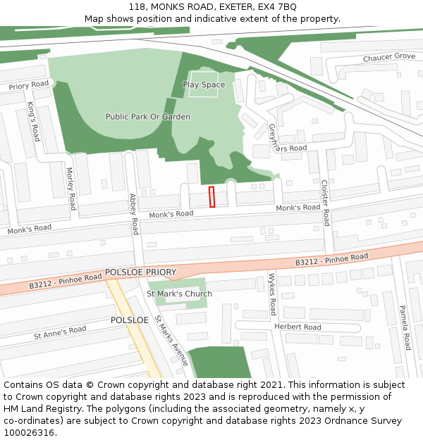 118, MONKS ROAD, EXETER, EX4 7BQ: Location map and indicative extent of plot