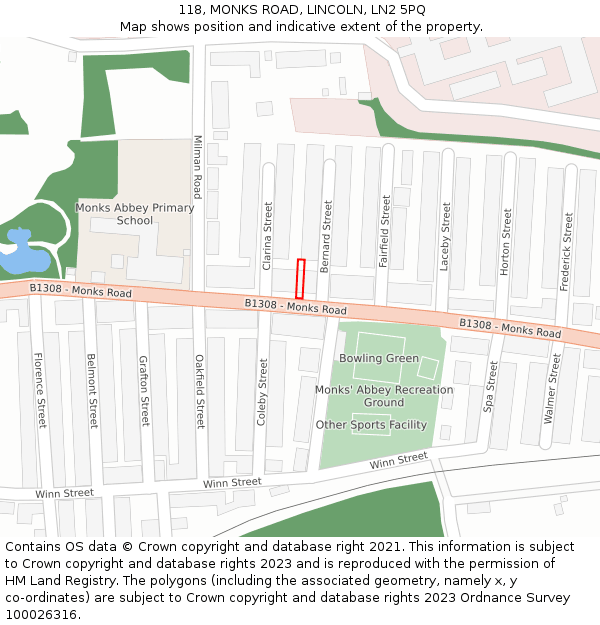 118, MONKS ROAD, LINCOLN, LN2 5PQ: Location map and indicative extent of plot