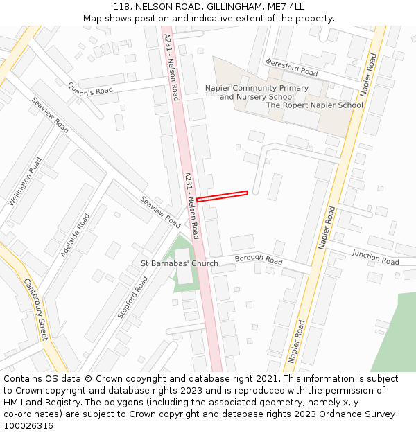 118, NELSON ROAD, GILLINGHAM, ME7 4LL: Location map and indicative extent of plot