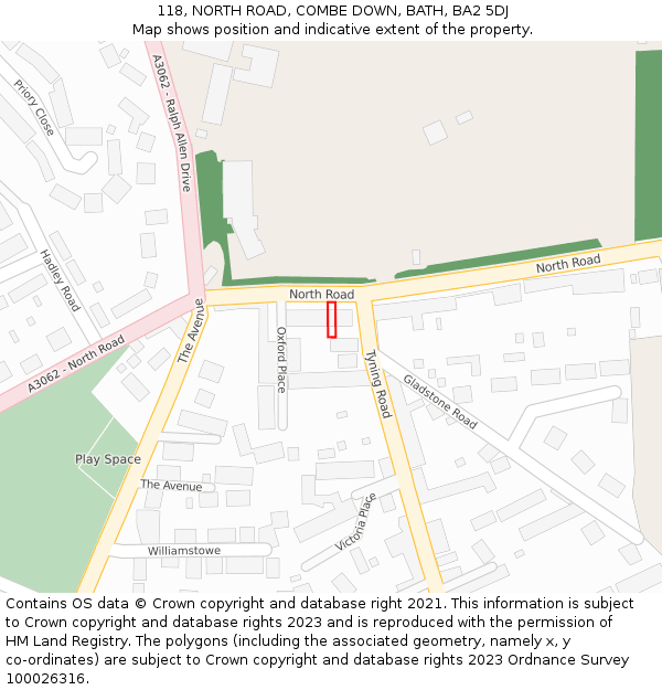 118, NORTH ROAD, COMBE DOWN, BATH, BA2 5DJ: Location map and indicative extent of plot