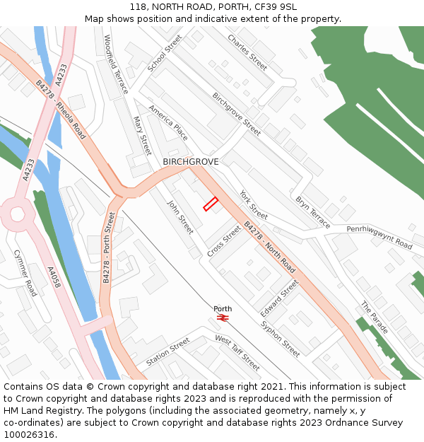 118, NORTH ROAD, PORTH, CF39 9SL: Location map and indicative extent of plot