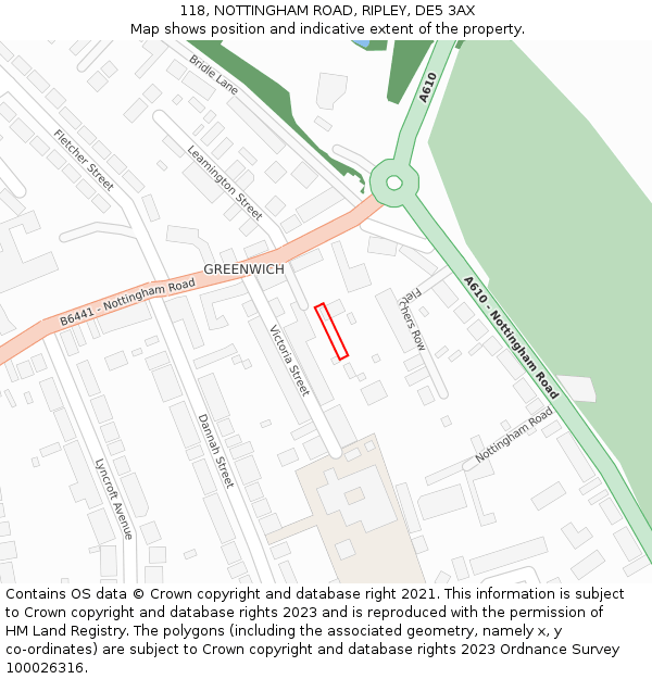118, NOTTINGHAM ROAD, RIPLEY, DE5 3AX: Location map and indicative extent of plot