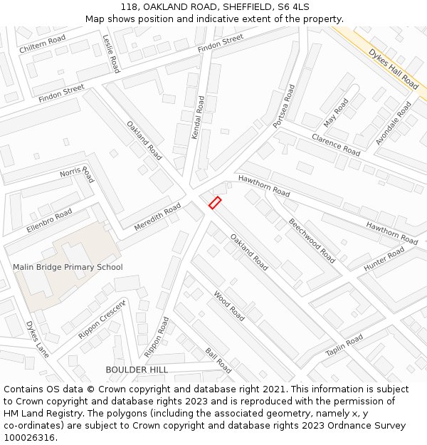 118, OAKLAND ROAD, SHEFFIELD, S6 4LS: Location map and indicative extent of plot