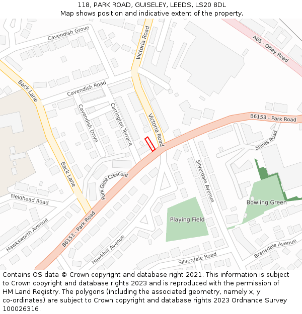 118, PARK ROAD, GUISELEY, LEEDS, LS20 8DL: Location map and indicative extent of plot