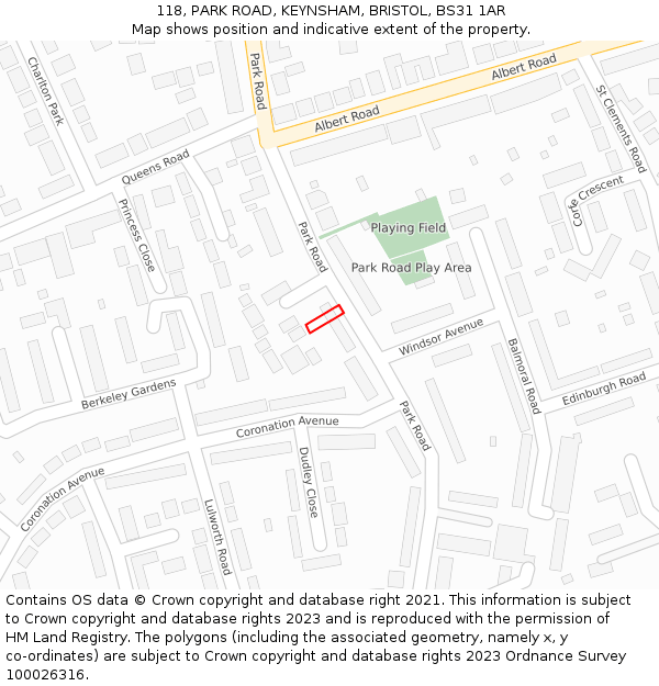 118, PARK ROAD, KEYNSHAM, BRISTOL, BS31 1AR: Location map and indicative extent of plot