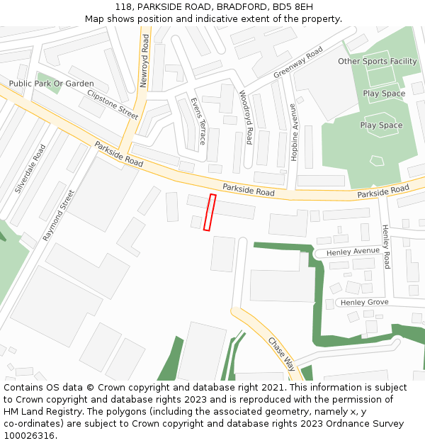 118, PARKSIDE ROAD, BRADFORD, BD5 8EH: Location map and indicative extent of plot