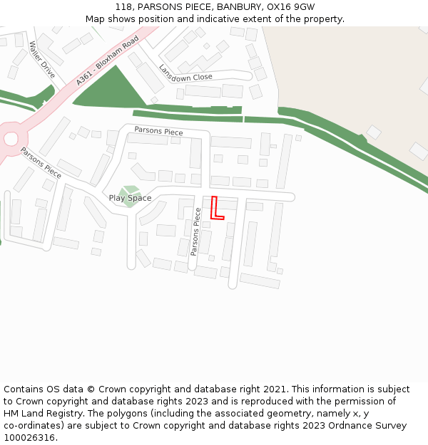 118, PARSONS PIECE, BANBURY, OX16 9GW: Location map and indicative extent of plot