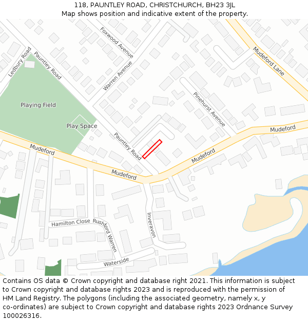 118, PAUNTLEY ROAD, CHRISTCHURCH, BH23 3JL: Location map and indicative extent of plot
