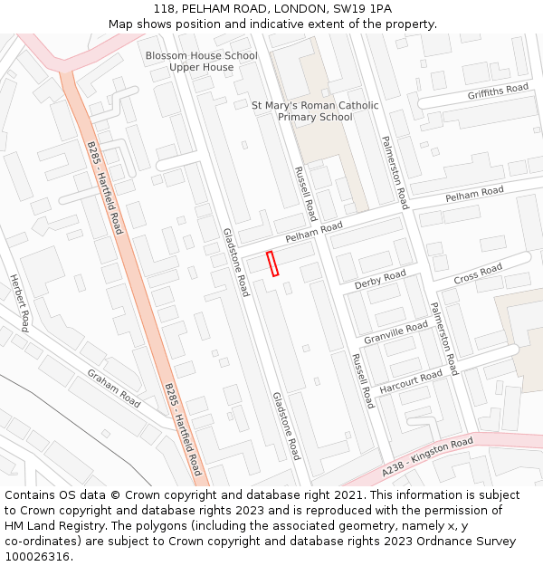 118, PELHAM ROAD, LONDON, SW19 1PA: Location map and indicative extent of plot