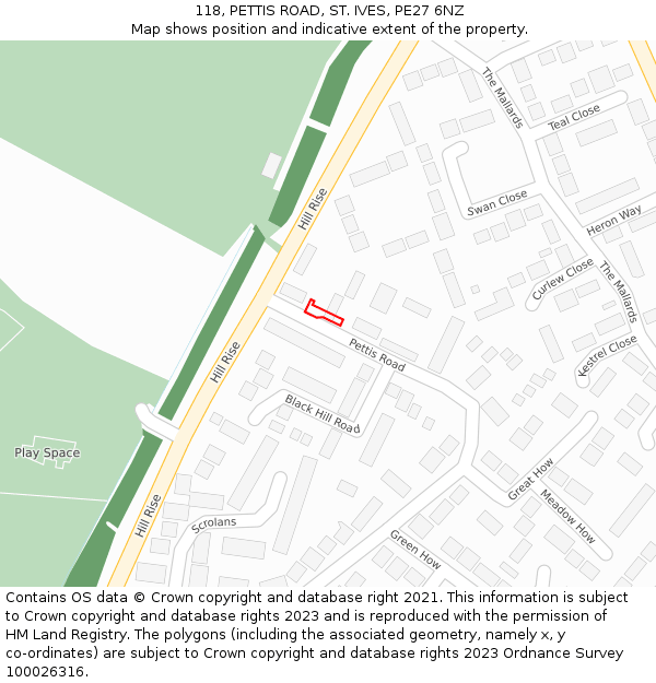 118, PETTIS ROAD, ST. IVES, PE27 6NZ: Location map and indicative extent of plot
