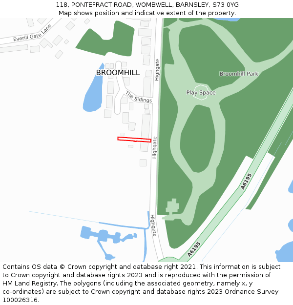 118, PONTEFRACT ROAD, WOMBWELL, BARNSLEY, S73 0YG: Location map and indicative extent of plot