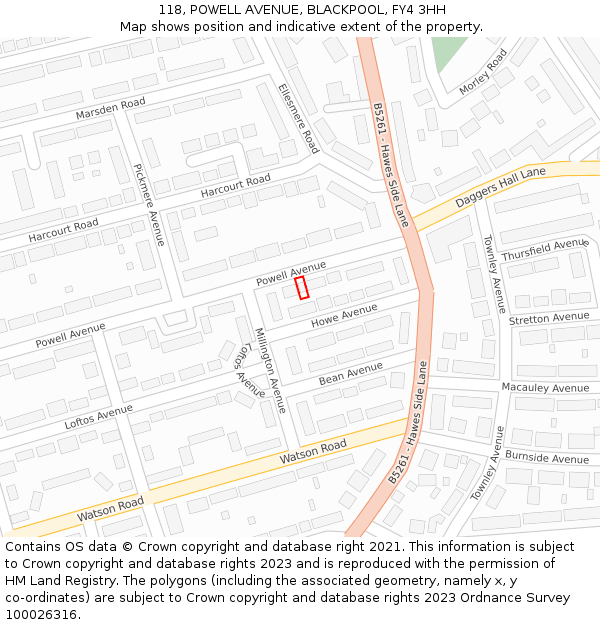118, POWELL AVENUE, BLACKPOOL, FY4 3HH: Location map and indicative extent of plot