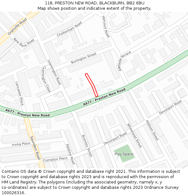 118, PRESTON NEW ROAD, BLACKBURN, BB2 6BU: Location map and indicative extent of plot