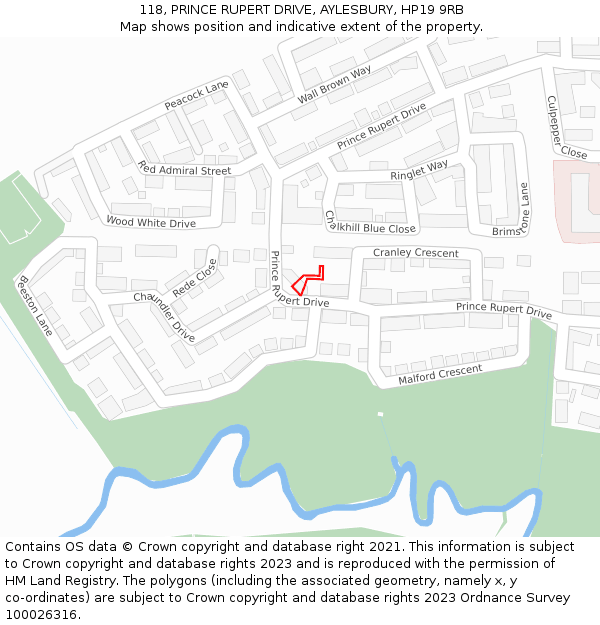 118, PRINCE RUPERT DRIVE, AYLESBURY, HP19 9RB: Location map and indicative extent of plot