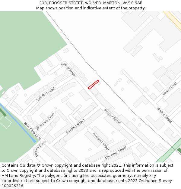 118, PROSSER STREET, WOLVERHAMPTON, WV10 9AR: Location map and indicative extent of plot