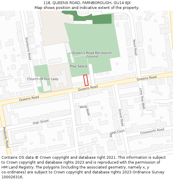 118, QUEENS ROAD, FARNBOROUGH, GU14 6JX: Location map and indicative extent of plot