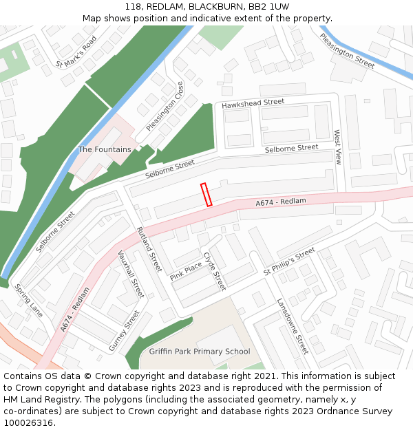 118, REDLAM, BLACKBURN, BB2 1UW: Location map and indicative extent of plot