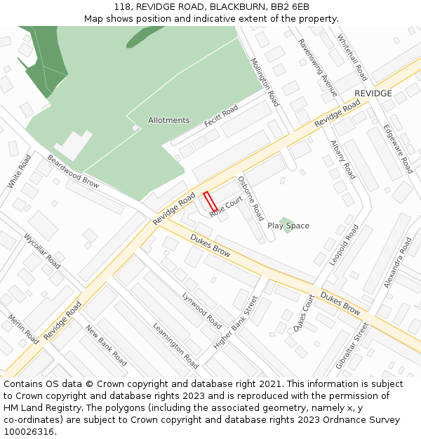 118, REVIDGE ROAD, BLACKBURN, BB2 6EB: Location map and indicative extent of plot