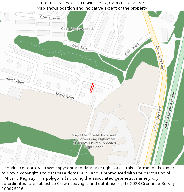 118, ROUND WOOD, LLANEDEYRN, CARDIFF, CF23 9PJ: Location map and indicative extent of plot