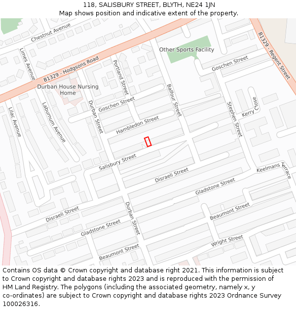 118, SALISBURY STREET, BLYTH, NE24 1JN: Location map and indicative extent of plot