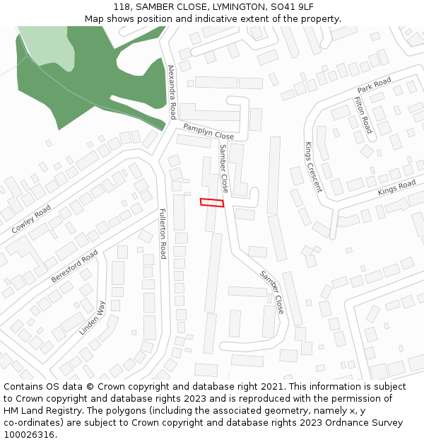 118, SAMBER CLOSE, LYMINGTON, SO41 9LF: Location map and indicative extent of plot